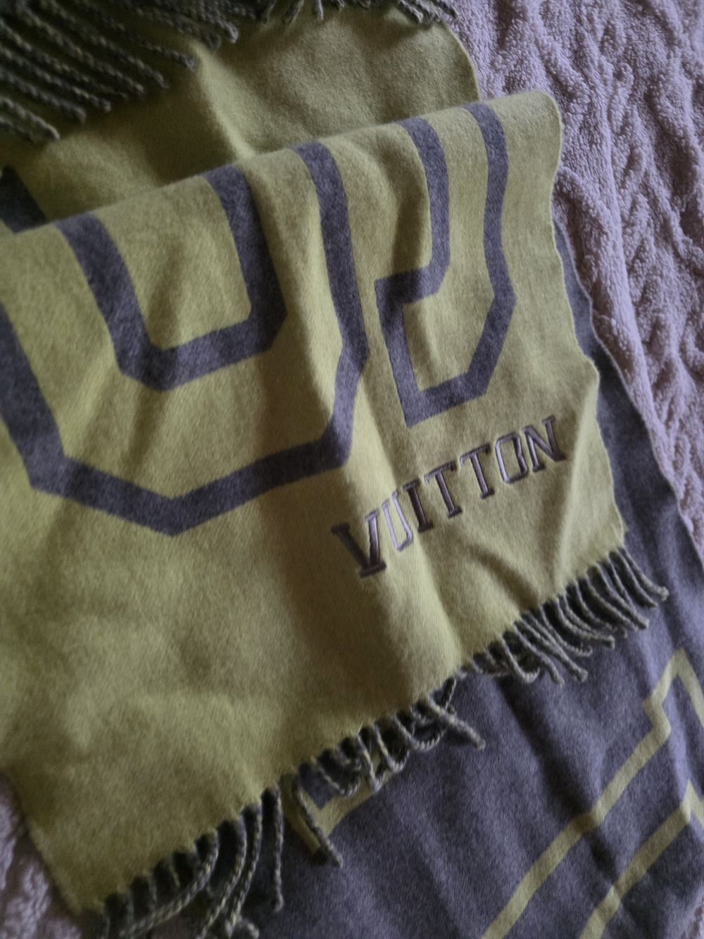 Louis Vuitton Yellow & Gray Logo Wool-Cashmere Scarf